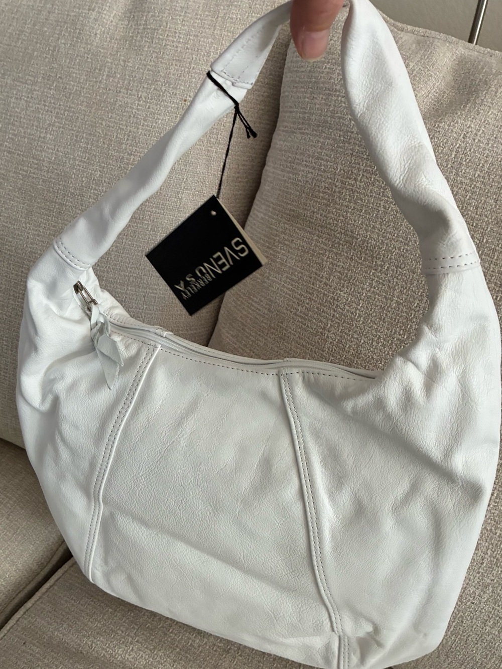 Sven White Leather Shoulder Hobo